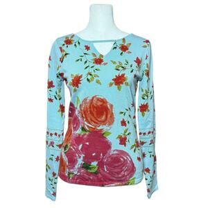 Christina Rotelli Top Women S‎ Silk Stretch Roses 90s Y2K Vintage Phoebe Buffay
